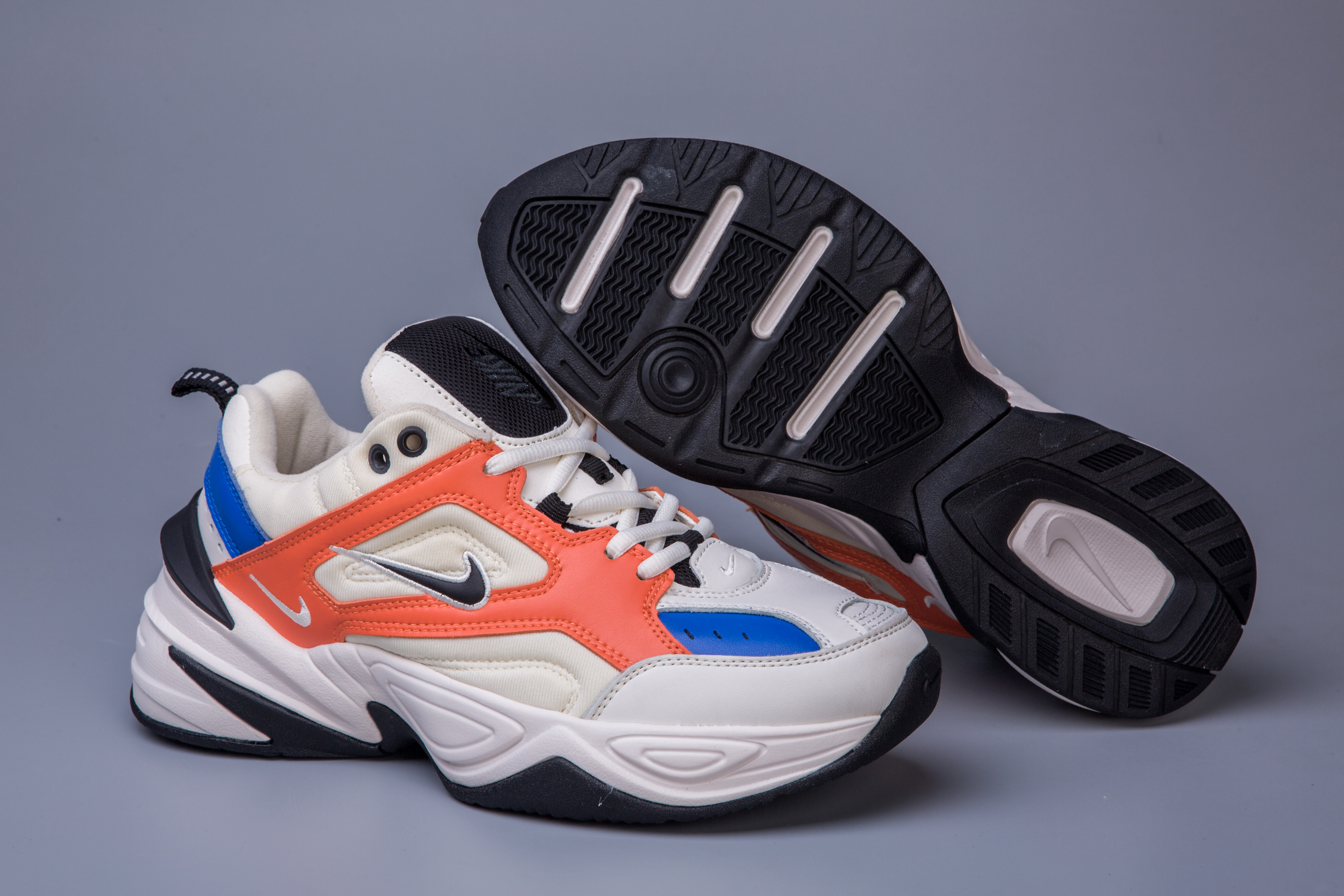 Nike Air M2K Tekno White Orange Blue Black Shoes - Click Image to Close